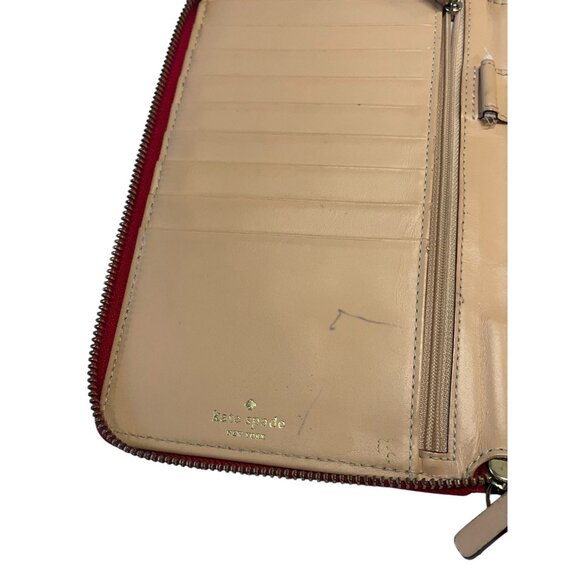 Kate Spade Grand Street Zip Around Travel Bifold Wallet Red Leather Organizer - Picture 5 of 6